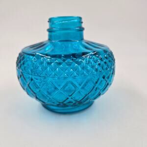 Vintage AQUA Blue Glass Oil Lamp DIAMOND QUILT Pattern